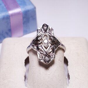 Estate .10ctw Natural Rd Diamond open Filigree 14Kt White Gold S-5 Ring #24092